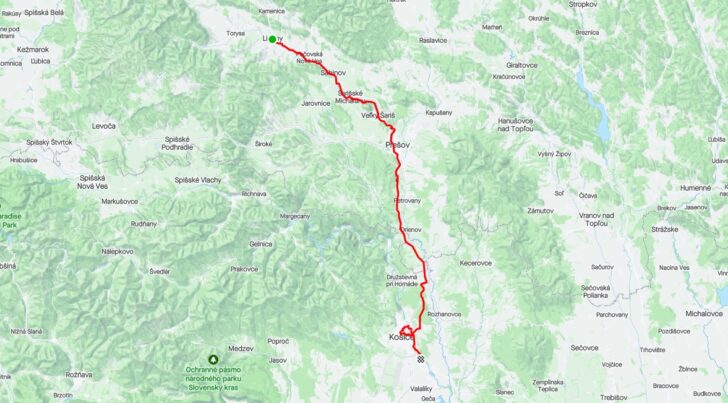 Cyklovýlet Lipany - Košice (Eurovelo 11) mapa