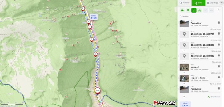 Hájske vodopády mapa